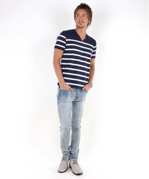 A.S.M（エーエスエム）の「ボーダーＴシャツ（Tシャツ/カットソー・メンズ・ブラック×ホワイト/ホワイト×ブラック/ホワイト×ネイビー/ブルー系その他・50/48）」の11枚目の写真