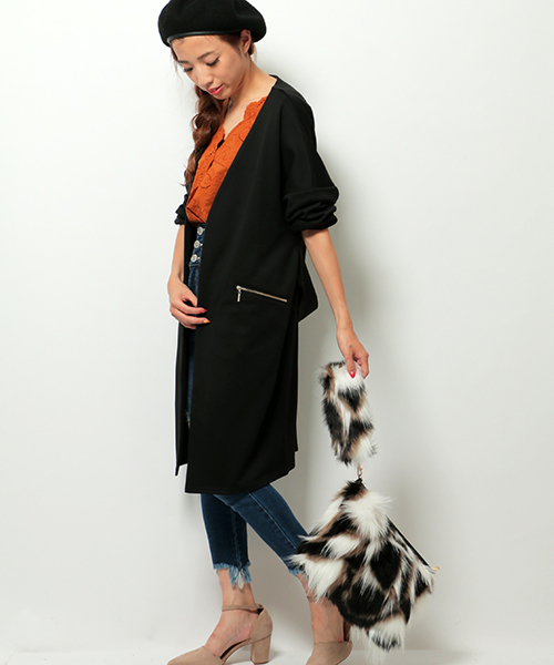 VENCEEXCHANGE（ヴァンスエクスチェンジ）の「カットBノーカラーコート（その他アウター・レディース・ブラック/グレー/ピンク系その他/レッド・MEDIUM）」の2枚目の写真