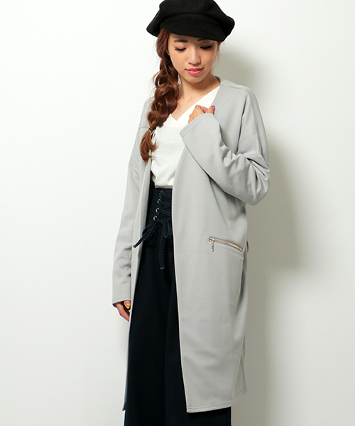 VENCEEXCHANGE（ヴァンスエクスチェンジ）の「カットBノーカラーコート（その他アウター・レディース・ブラック/グレー/ピンク系その他/レッド・MEDIUM）」の6枚目の写真