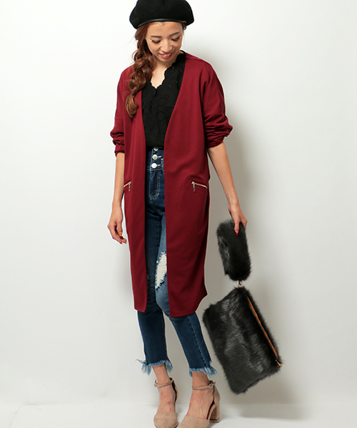 VENCEEXCHANGE（ヴァンスエクスチェンジ）の「カットBノーカラーコート（その他アウター・レディース・ブラック/グレー/ピンク系その他/レッド・MEDIUM）」の15枚目の写真