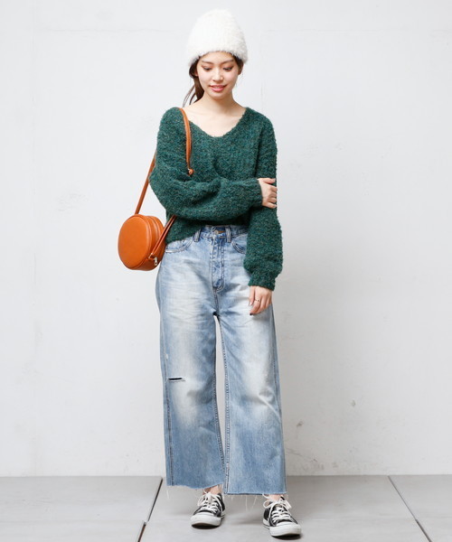 natural couture（ナチュラルクチュール）の「ブークレざっくり畦ニット（ニット/セーター・レディース・グレー/ピンク/グリーン/アイボリー・FREE）」の11枚目の写真