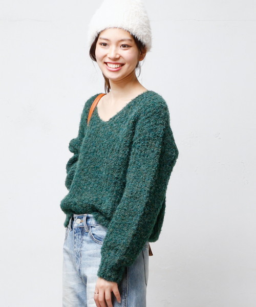 natural couture（ナチュラルクチュール）の「ブークレざっくり畦ニット（ニット/セーター・レディース・グレー/ピンク/グリーン/アイボリー・FREE）」の13枚目の写真