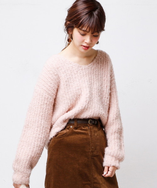 natural couture（ナチュラルクチュール）の「ブークレざっくり畦ニット（ニット/セーター・レディース・グレー/ピンク/グリーン/アイボリー・FREE）」の15枚目の写真