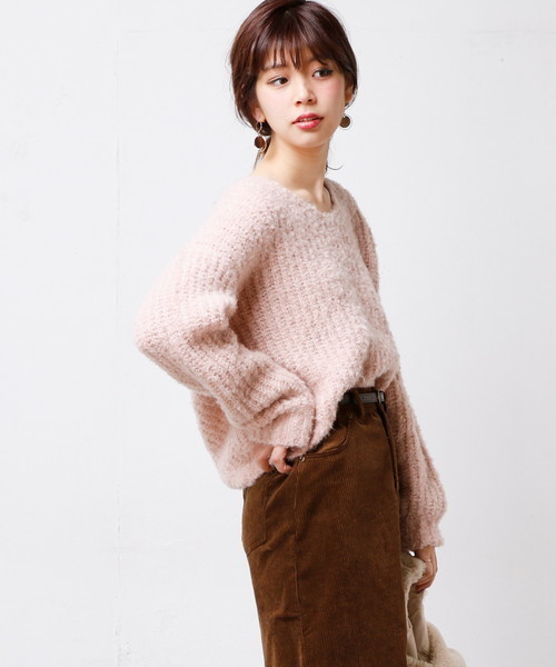 natural couture（ナチュラルクチュール）の「ブークレざっくり畦ニット（ニット/セーター・レディース・グレー/ピンク/グリーン/アイボリー・FREE）」の17枚目の写真