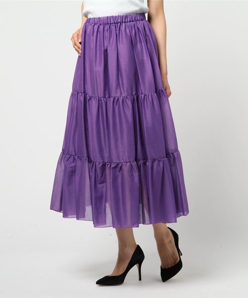 Doux archives（ドゥアルシーヴ）の「カラーワイドスカート（スカート・レディース・ベージュ/グリーン/パープル・MEDIUM）」の8枚目の写真
