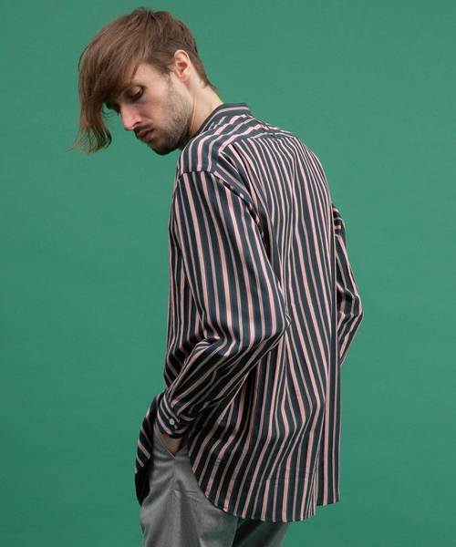 UNITED TOKYO(ユナイテッドトウキョウ)の「マルチストライプオーバーサイズバンドカラー(シャツ/ブラウス・メンズ・ブラック/グリーン・1/2/3)」の6枚目の写真
