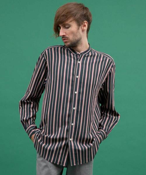 UNITED TOKYO(ユナイテッドトウキョウ)の「マルチストライプオーバーサイズバンドカラー(シャツ/ブラウス・メンズ・ブラック/グリーン・1/2/3)」の7枚目の写真