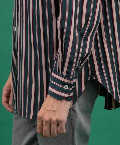 UNITED TOKYO(ユナイテッドトウキョウ)の「マルチストライプオーバーサイズバンドカラー(シャツ/ブラウス・メンズ・ブラック/グリーン・1/2/3)」の10枚目の写真