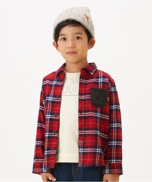 apres les cours(アプレレクール)の「先染めチェックシャツ(シャツ/ブラウス・キッズ・グリーン/レッド・80/90/100/110/120/130/140)」の1枚目の写真