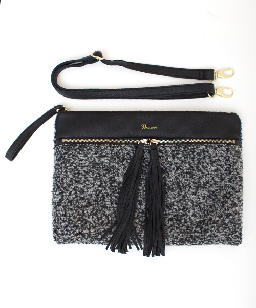 NANO universe（ナノユニバース）の「Beau're/NU別注ツイード×レザー2WAY BAG（クラッチバッグ・レディース・ブラック/ブルー/レッド・FREE）」の6枚目の写真