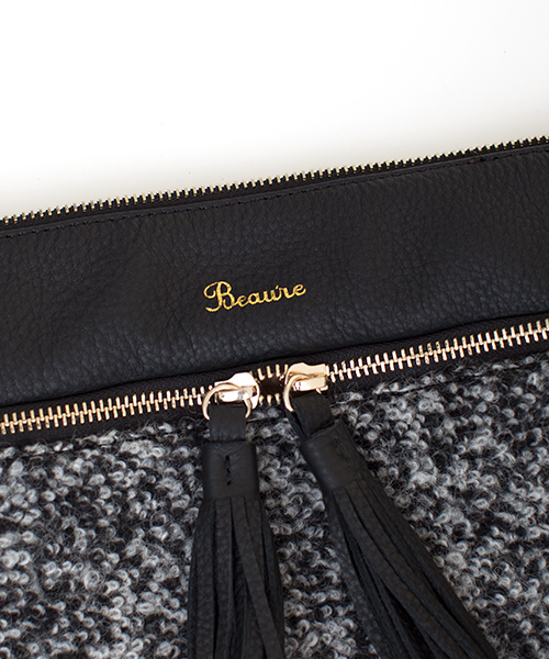 NANO universe（ナノユニバース）の「Beau're/NU別注ツイード×レザー2WAY BAG（クラッチバッグ・レディース・ブラック/ブルー/レッド・FREE）」の8枚目の写真