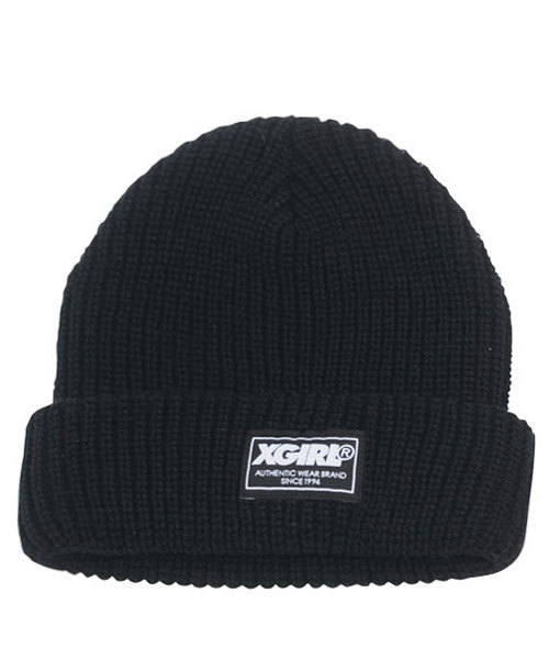 X-girl Stages（エックスガールステージス）の「【VERY(ベリー)11月号掲載商品】BASIC KNIT CAP/ ニット帽（ニットキャップ/ビーニー・キッズ・ブラック/アッシュ/ブルー/ピンク/レッド・ONE SIZE）」の2枚目の写真