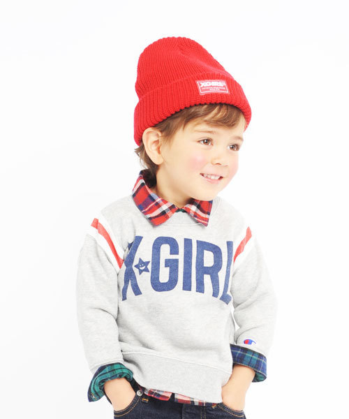 X-girl Stages（エックスガールステージス）の「【VERY(ベリー)11月号掲載商品】BASIC KNIT CAP/ ニット帽（ニットキャップ/ビーニー・キッズ・ブラック/アッシュ/ブルー/ピンク/レッド・ONE SIZE）」の9枚目の写真