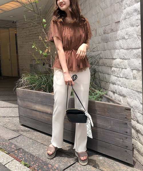 one after another NICE CLAUP(ワンアフターアナザーナイスクラップ)の「ドットチュールブラウス(シャツ/ブラウス・レディース・ベージュ/ピンク/アイボリー・FREE)」の4枚目の写真