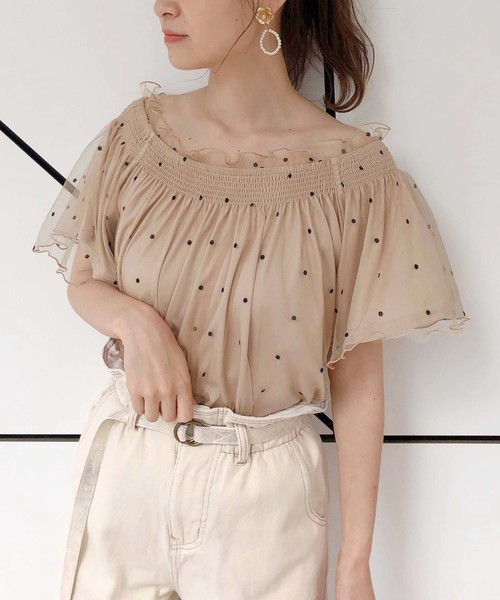 one after another NICE CLAUP(ワンアフターアナザーナイスクラップ)の「ドットチュールブラウス(シャツ/ブラウス・レディース・ベージュ/ピンク/アイボリー・FREE)」の14枚目の写真