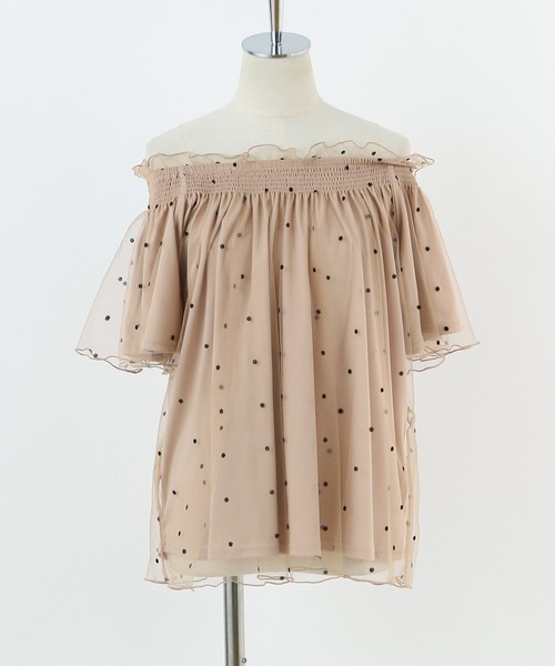 one after another NICE CLAUP(ワンアフターアナザーナイスクラップ)の「ドットチュールブラウス(シャツ/ブラウス・レディース・ベージュ/ピンク/アイボリー・FREE)」の9枚目の写真
