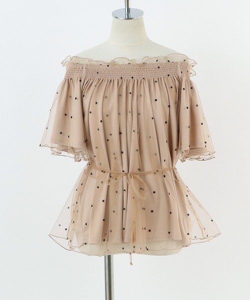 one after another NICE CLAUP(ワンアフターアナザーナイスクラップ)の「ドットチュールブラウス(シャツ/ブラウス・レディース・ベージュ/ピンク/アイボリー・FREE)」の6枚目の写真