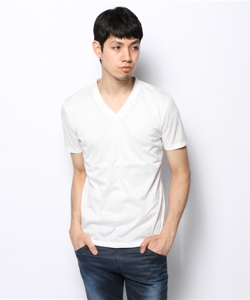 KATHARINE HAMNETT LONDON （キャサリンハムネットロンドン）の「HIGH COUNT SILKET / ハイカウントシルケットＴシャツ（Tシャツ/カットソー・メンズ・ネイビー/ホワイト/グリーン/ブルー・LARGE/MEDIUM/AL）」の2枚目の写真