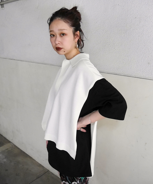 SUPERTHANKS（スーパーサンクス）の「ポンチョベスト（ユニセックス）（ベスト・メンズ・ホワイト/ブラック/ホワイト×ブラック/グリーン系その他/ベージュ×ブラック・SMALL/MEDIUM/LARGE）」の2枚目の写真