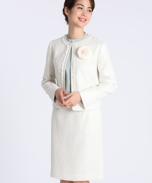 CLEAR IMPRESSION (クリアインプレッション)の「ノーカラーツイードジャケット(ノーカラージャケット)」|オフホワイト