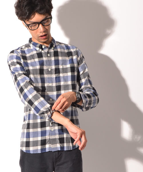 AMERICAN RAG CIE（アメリカンラグシー）の「AMEICAN RAG CIE ブロックチェックシャツ 107-ANB-M142-SH047（シャツ/ブラウス・メンズ・ブラウン/ブルー・1/2）」の2枚目の写真