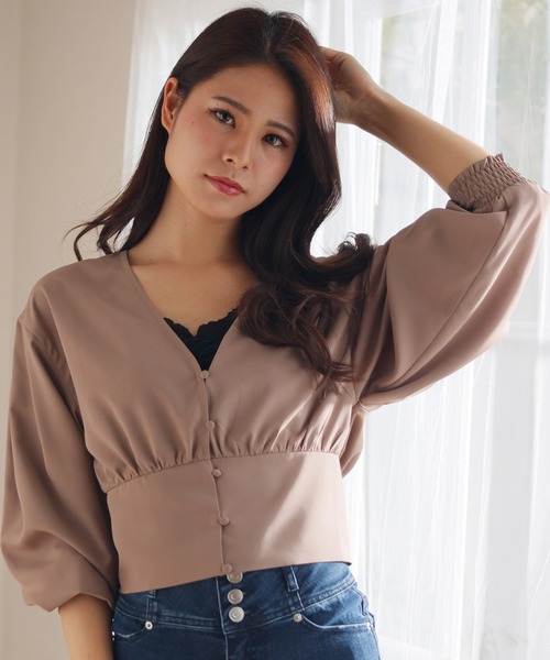 LIPSERVICE（リップサービス）の「ウエストコルセットボリュームスリーブブラウス（シャツ/ブラウス・レディース・ブラック/ベージュ/オレンジ/アイボリー・FREE）」の4枚目の写真