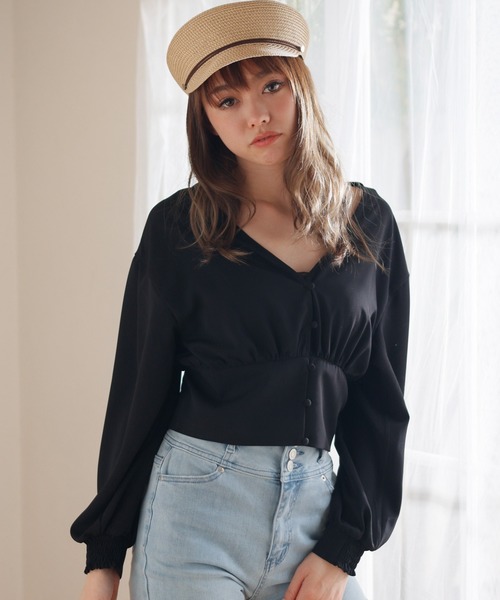 LIPSERVICE（リップサービス）の「ウエストコルセットボリュームスリーブブラウス（シャツ/ブラウス・レディース・ブラック/ベージュ/オレンジ/アイボリー・FREE）」の3枚目の写真