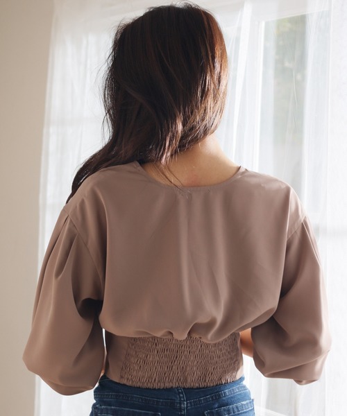 LIPSERVICE（リップサービス）の「ウエストコルセットボリュームスリーブブラウス（シャツ/ブラウス・レディース・ブラック/ベージュ/オレンジ/アイボリー・FREE）」の6枚目の写真