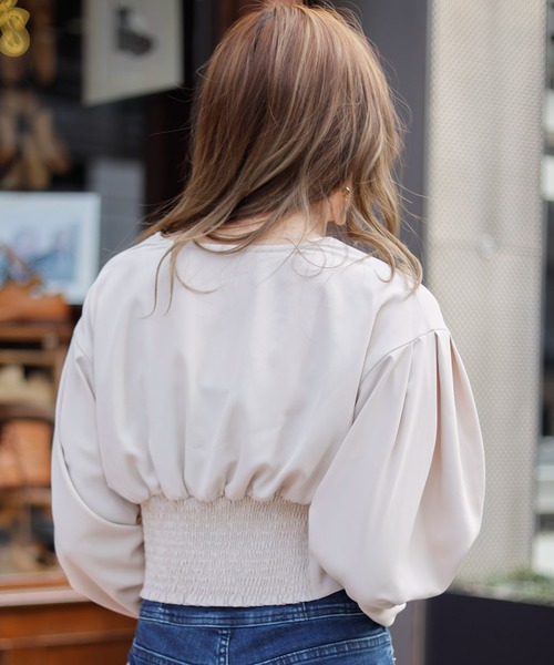 LIPSERVICE（リップサービス）の「ウエストコルセットボリュームスリーブブラウス（シャツ/ブラウス・レディース・ブラック/ベージュ/オレンジ/アイボリー・FREE）」の8枚目の写真