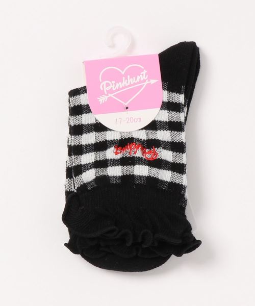 PINKHUNT（ピンクハント）の「PINKHUNT ギンガムクルーソックス 3806（ソックス/靴下・キッズ・ブラック/レッド・21-24/17-20.5cm）」の2枚目の写真