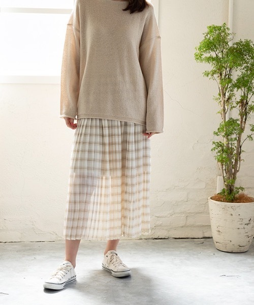 MODE ROBE(モードローブ)の「シフォンチェックプリーツスカート(スカート・レディース・アイボリー・FREE)」の4枚目の写真