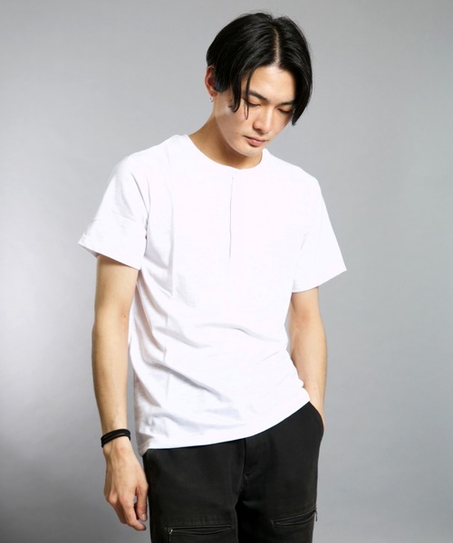 Bling Leads(ブリングリーズ)の「Bling leads/スラブ天竺ヘンリーネックT(Tシャツ/カットソー・メンズ・ブラック/ネイビー/ホワイト/ライトピンク/グレー・LARGE/X-LARGE/MEDIUM)」の3枚目の写真