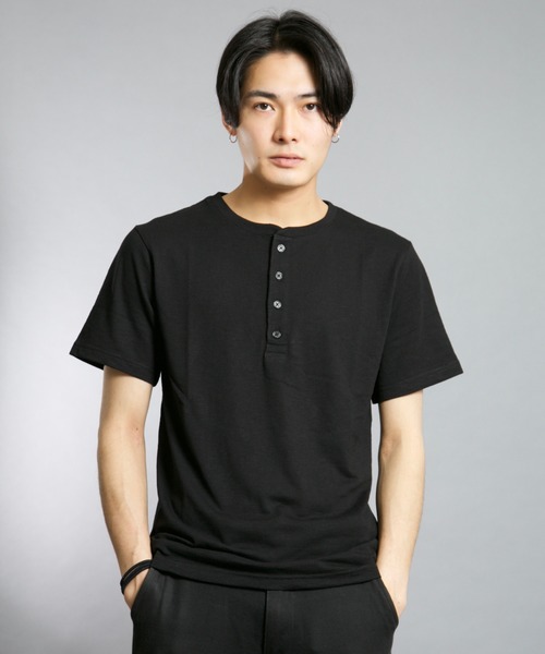 Bling Leads(ブリングリーズ)の「Bling leads/スラブ天竺ヘンリーネックT(Tシャツ/カットソー・メンズ・ブラック/ネイビー/ホワイト/ライトピンク/グレー・LARGE/X-LARGE/MEDIUM)」の4枚目の写真