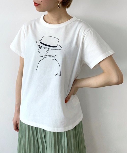 studio CLIP（スタディオクリップ）の「[取扱い店舗限定]イラストレーターyohさんコラボTシャツ（Tシャツ/カットソー・レディース・グリーン系その他6/ホワイト系その他7/ブラウン系その他5/ホワイト系その他4/ブラック系その他3/カーキ/ホワイト系その他/グレー系その他2/ホワイト/オレンジ/ブルー/ベージュ・FREE）」の3枚目の写真