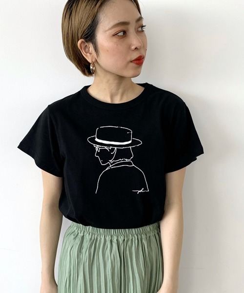 studio CLIP（スタディオクリップ）の「[取扱い店舗限定]イラストレーターyohさんコラボTシャツ（Tシャツ/カットソー・レディース・グリーン系その他6/ホワイト系その他7/ブラウン系その他5/ホワイト系その他4/ブラック系その他3/カーキ/ホワイト系その他/グレー系その他2/ホワイト/オレンジ/ブルー/ベージュ・FREE）」の6枚目の写真