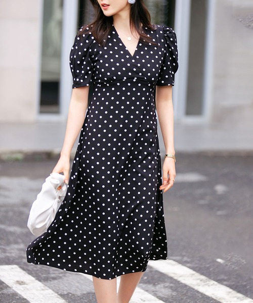 Papillon セゾンドパピヨン のファッション De ドット柄カシュクールワンピース ワンピース Saison