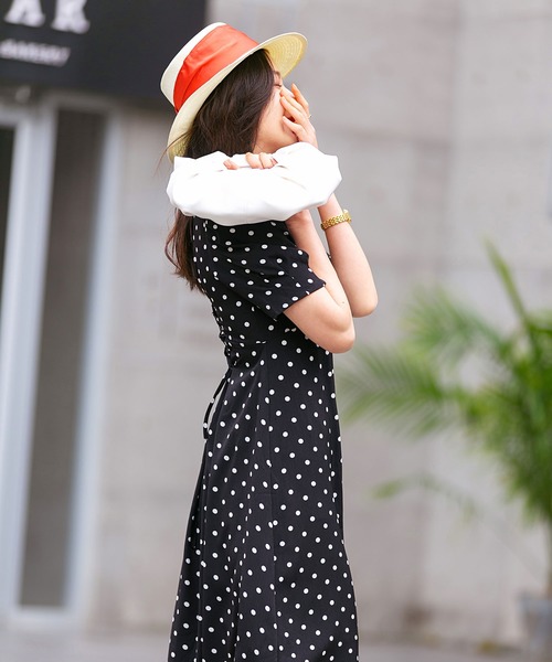 Papillon セゾンドパピヨン のファッション De ドット柄カシュクールワンピース ワンピース Saison