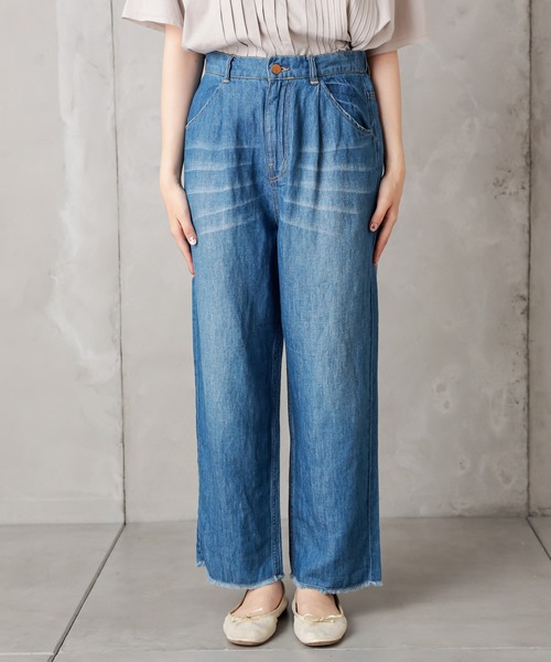 PUAL CE CIN（ピュアルセシン）の「綿麻デニムタックパンツ（デニムパンツ・レディース・インディゴブルー/ブルー・FREE）」の19枚目の写真