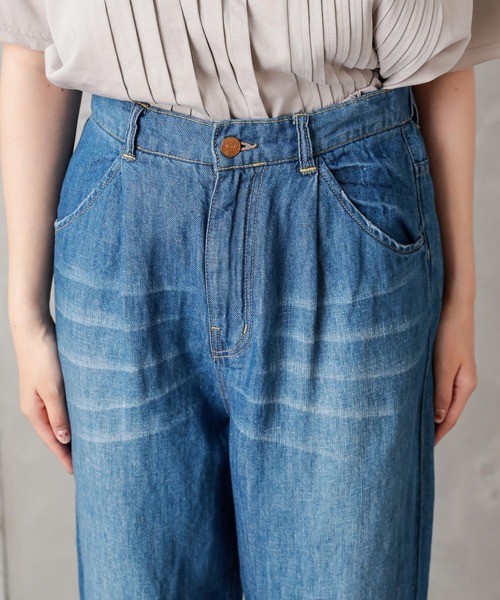 PUAL CE CIN（ピュアルセシン）の「綿麻デニムタックパンツ（デニムパンツ・レディース・インディゴブルー/ブルー・FREE）」の22枚目の写真