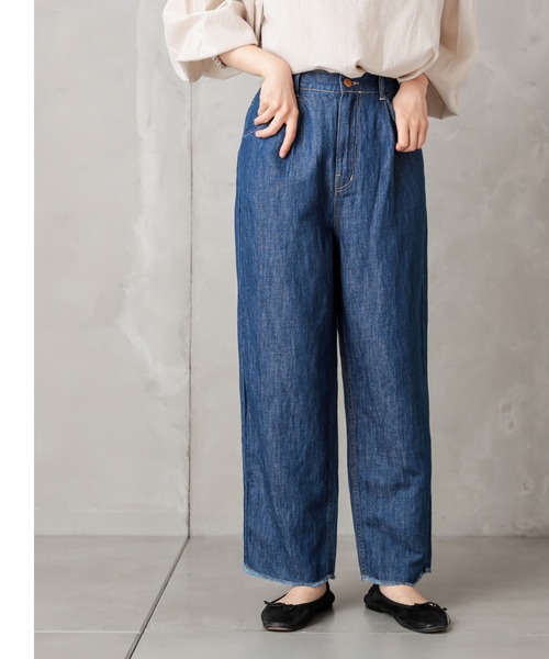 PUAL CE CIN（ピュアルセシン）の「綿麻デニムタックパンツ（デニムパンツ・レディース・インディゴブルー/ブルー・FREE）」の10枚目の写真