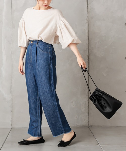 PUAL CE CIN（ピュアルセシン）の「綿麻デニムタックパンツ（デニムパンツ・レディース・インディゴブルー/ブルー・FREE）」の12枚目の写真