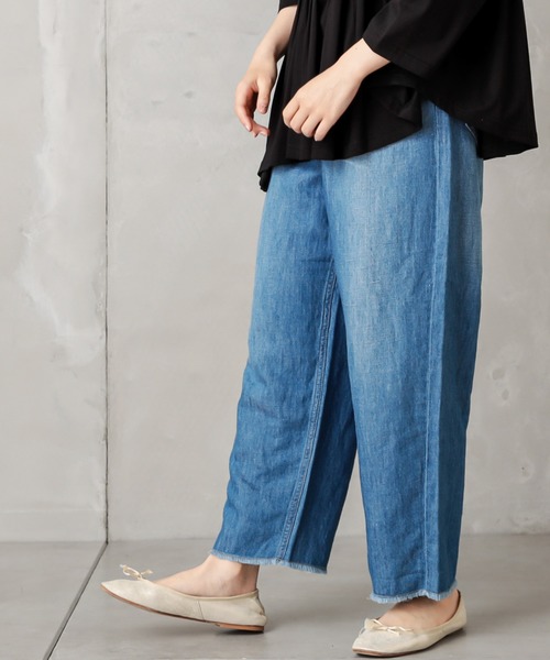 PUAL CE CIN（ピュアルセシン）の「綿麻デニムタックパンツ（デニムパンツ・レディース・インディゴブルー/ブルー・FREE）」の14枚目の写真