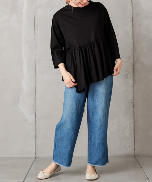 PUAL CE CIN（ピュアルセシン）の「綿麻デニムタックパンツ（デニムパンツ・レディース・インディゴブルー/ブルー・FREE）」の16枚目の写真