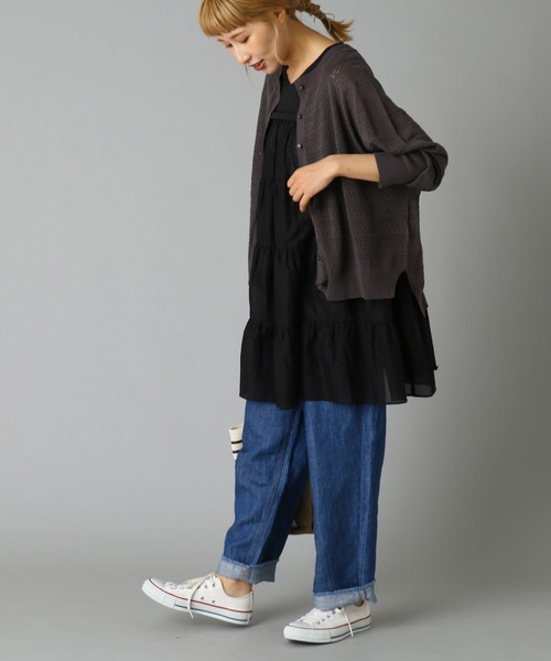 PUAL CE CIN（ピュアルセシン）の「綿麻デニムタックパンツ（デニムパンツ・レディース・インディゴブルー/ブルー・FREE）」の4枚目の写真