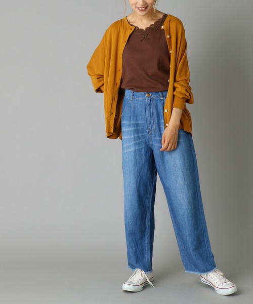 PUAL CE CIN（ピュアルセシン）の「綿麻デニムタックパンツ（デニムパンツ・レディース・インディゴブルー/ブルー・FREE）」の6枚目の写真