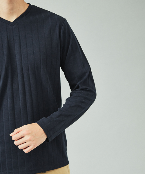 ABAHOUSE GRAY(アバハウスグレイ)の「【展開店舗限定】汗染軽減 針抜リブ Vネック長袖 Tシャツ(Tシャツ/カットソー・メンズ・ホワイト/グレイッシュベージュ/ネイビー/ブラック・46/48)」の9枚目の写真