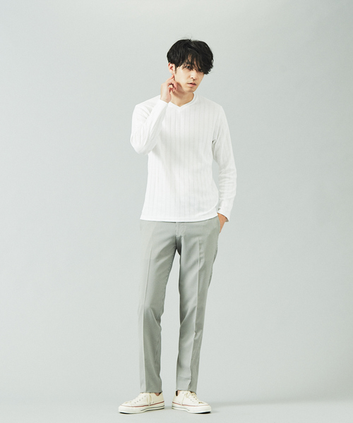 ABAHOUSE GRAY(アバハウスグレイ)の「【展開店舗限定】汗染軽減 針抜リブ Vネック長袖 Tシャツ(Tシャツ/カットソー・メンズ・ホワイト/グレイッシュベージュ/ネイビー/ブラック・46/48)」の18枚目の写真