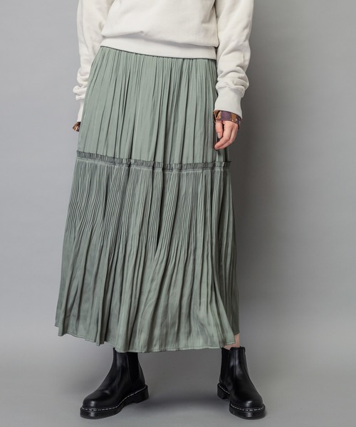 スカート スカート細プリーツサテンロングスカート スカート Ciaopanic チャオパニック のファッション