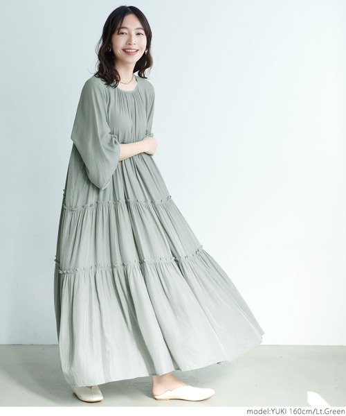 coca(coca)(コカ)の「とろみサテンティアードワンピース(ワンピース・レディース・グレー/ライトグリーン・ONE SIZE)」の9枚目の写真