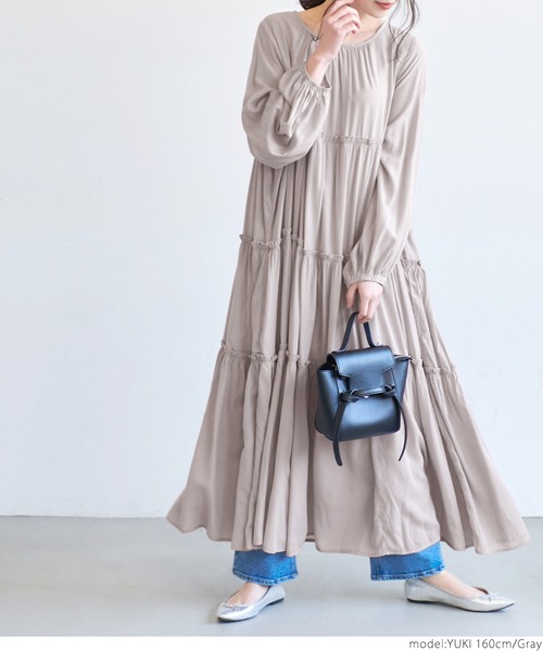 coca(coca)(コカ)の「とろみサテンティアードワンピース(ワンピース・レディース・グレー/ライトグリーン・ONE SIZE)」の6枚目の写真